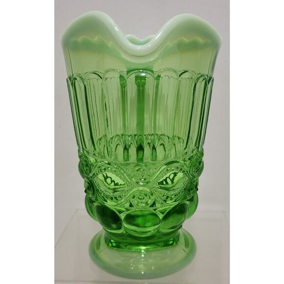 Vintage Moser Eye Winker Green Glass Opalescent Pitcher - Picture 3 of 10